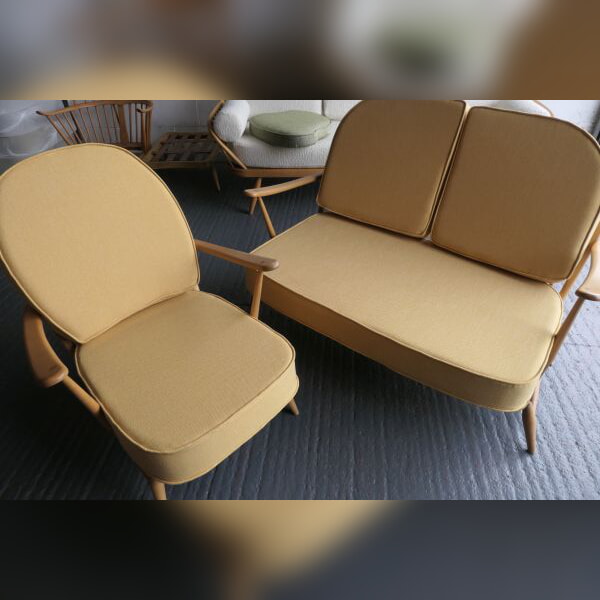 Ercol 203 2 seater and chair in Cristina Marrone Butterscotch